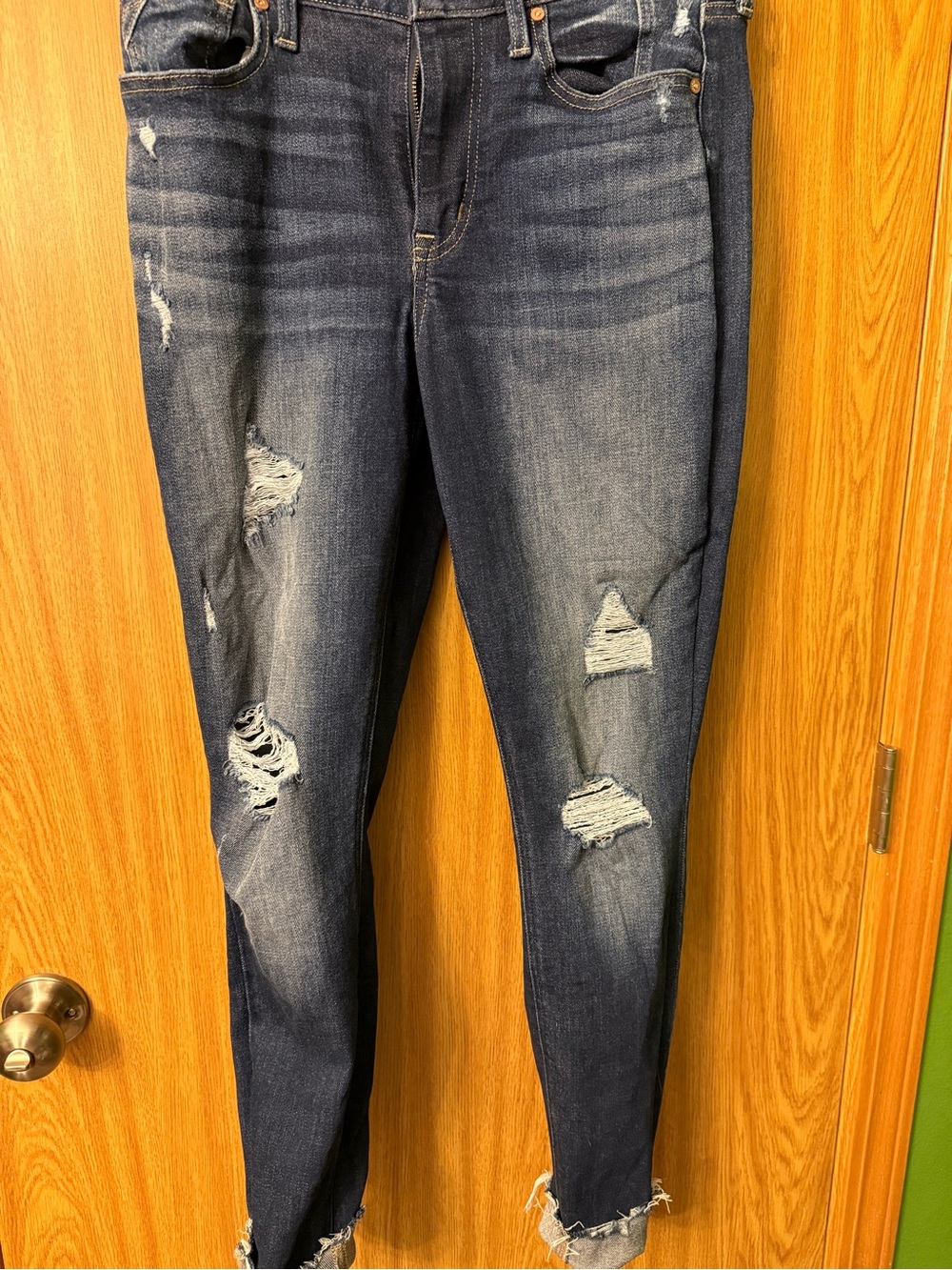 Dark Blue Distressed Skinny Jeans - Women's Stretch Denim